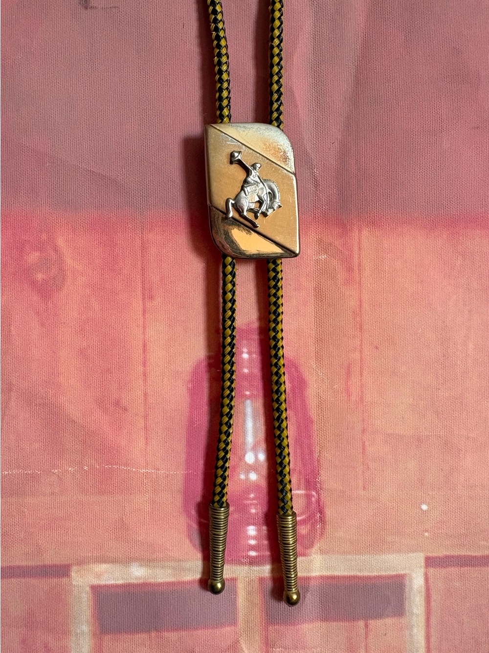Vintage Cowboy Bolo Tie Gold Tone Bucking Bronco Western